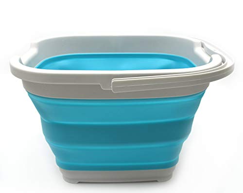 SAMMART 10L (2.6 Gallon) Collapsible Rectangular Handy Bucket (1, Grey/Bright Blue) - color: Grey/Bright Blue