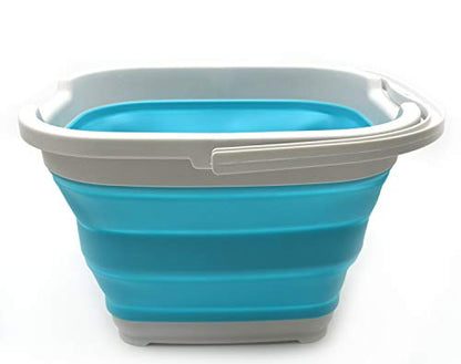 SAMMART 10L (2.6 Gallon) Collapsible Rectangular Handy Bucket (1, Grey/Bright Blue) - color: Grey/Bright Blue