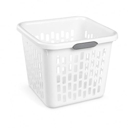White Laundry Basket 1.5 Bushel Square with 2 Handles - color: White 1.5 Bushel