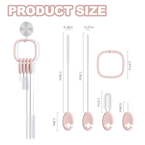 YOTIME 4in1 Straw Cleaner Brush Set, Reusable Standing Straw Brushs with Holder Ring, for Wide and Narrow Straws, Tumblers, Water Bottles and Cups, Pink - style: Standard | Pink