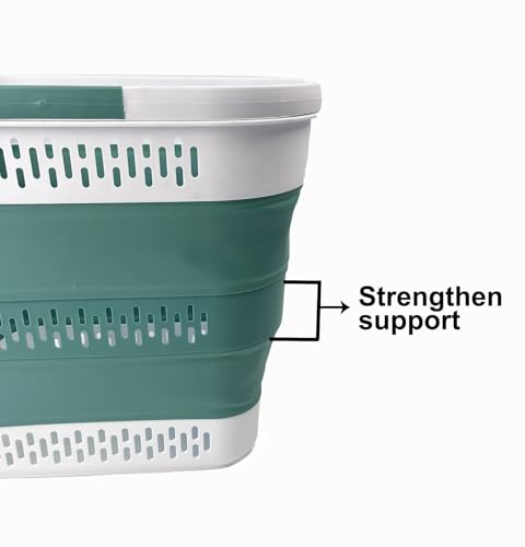 SAMMART 40L (10.5 Gallon) Collapsible Plastic Laundry Basket with Handles - Foldable Pop Up Storage Container/Organizer - Portable Laundry Hamper - Space Saving (1, White/Celadon Green) - color: White/Celadon Green