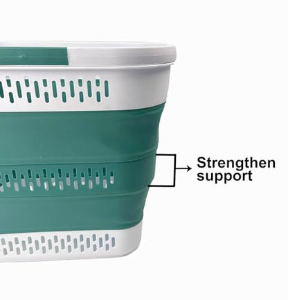 SAMMART 40L (10.5 Gallon) Collapsible Plastic Laundry Basket with Handles - Foldable Pop Up Storage Container/Organizer - Portable Laundry Hamper - Space Saving (1, White/Celadon Green) - color: White/Celadon Green