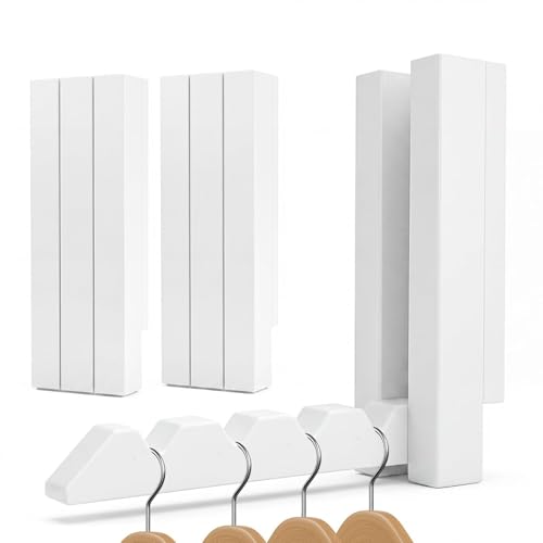 2 Pack Clothes Drying Rack Wall Mounted,Space Saver Wood Wall Mounted Folding Clothes Hanger Rack for Laundry Room,Bathrooms,Closet Storage Organization,Easy to Install - color: White