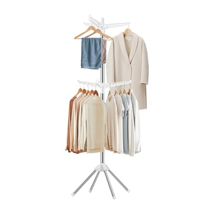 SUYU Clothes Drying Rack,Folding Clothes Drying Tree, 2 Layer with 6 Rotatable Arms,72-Inch Indoor Clothes Rack,Stainless Steel,4 Legs,White and Silver SNJ202 - style: 2-Tier-Hang
