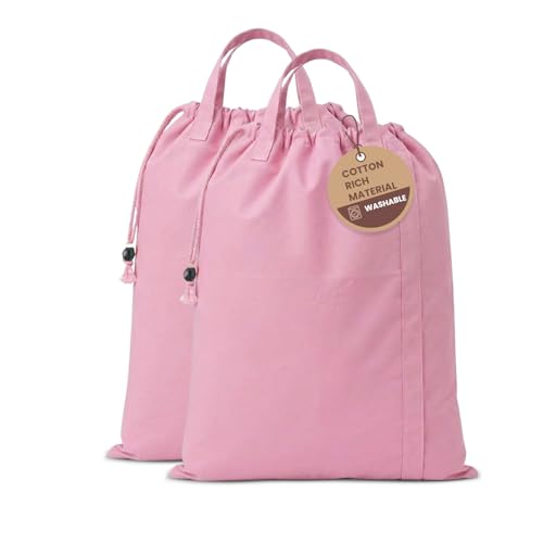 LFH Home Large Premium Cotton Rich Canvas Laundry Bag with Drawstring and Handles Heavy Duty, Multi-Use, Washable for Home, Travel, College or Storage 20x30 (Pack of 2)-Pink - color: Pink, size: 20"x30" (Pack of 2)