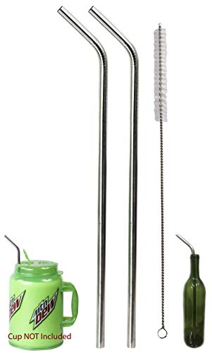 2 JUMBO 14" Stainless Steel Straws 100 oz HUGE SUPER LONG Drinking Wide Compatible With Whirley Insulated Travel Mug FOAM Truck Stop Cups - size: 2 Jumbo Straws 14" × 3/8"