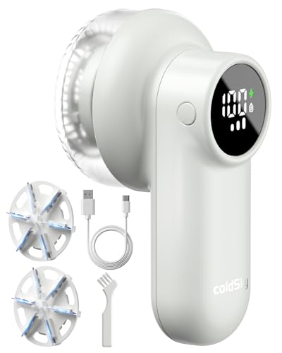 coldSky Rechargeable Fabric Shaver, Lint Shaver with Digital Display, Sweater Shaver with 6-Leaf Blades and Safety Lock, 3-Speeds Defuzzer Remove Fuzz, Pills from Clothes, Furniture, Sofa, Light Grey - color: Light Grey