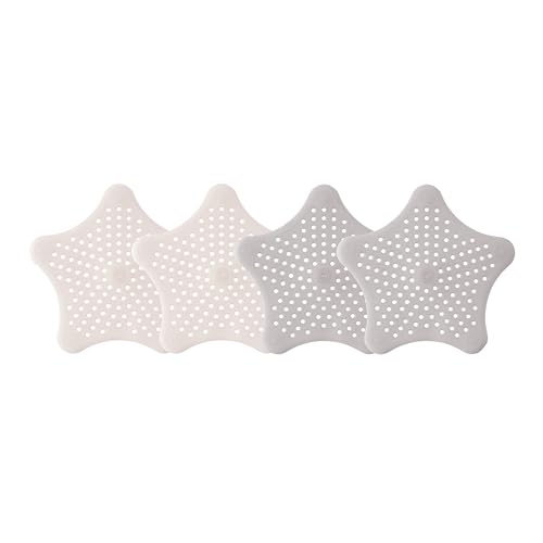 Shower Drain Hair Catcher 4 Pcs - Flexible Bathroom & Shower Drain Cover - Silicone Sink Strainer, Multipurpose - Star Shaped Drain Cover Kitchen Sink