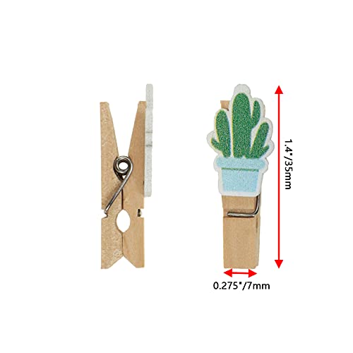 Bitray Mini Wooden Clothespins Cute Cactus Pattern Craft Clips - 80pcs - color: Cactus