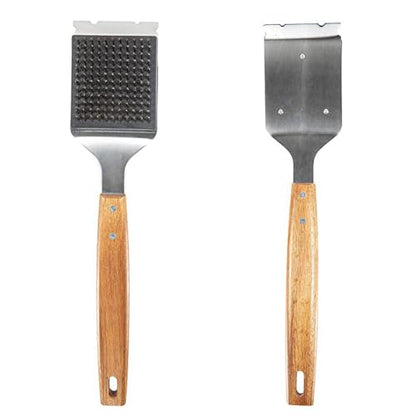 Wood Handle Grill Scraper Brush, Stainless Steel BBQ Tool