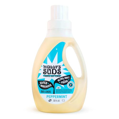 Molly’s Suds Fabric Softener Liquid for Sensitive Skin | Vinegar-Powered, Infused with Essential Oils | Fights Static, Reduces Wrinkles, Deodorizes | Peppermint, 50 Loads