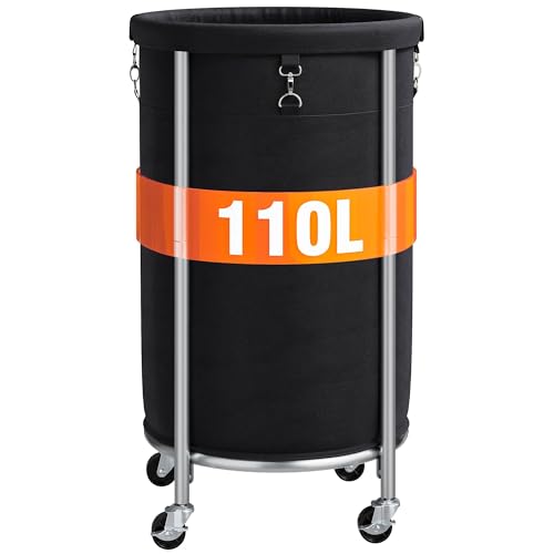 ELYKEN Laundry Basket with Wheels, Round Rolling Laundry Hamper, Black - color: Black, size: 110L