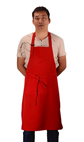 Christmas Red Professional Waterdrop Resistant Adjustable Extra Long Bib Apron 3 Pockets Home Kitchen Garden Restaurant Cafe Bar Pub Bakery for Cooking Chef Baker Servers Craft - color: Red