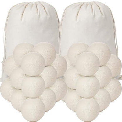 Roowest 60 Pcs Wool Dryer Balls Set with Muslin Bags for Laundry