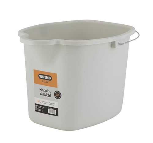 Mop Bucket for Cleaning - Car Wash Bucket with Metal Handle- 4.25 Gallon Bucket Grey Durable Plastic Pail for Fishing, Mopping, Cleaning -16 Liter Camping Buckets - Superio - color: Soft Grey, size: 1 Pack