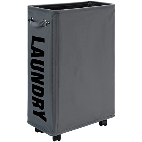 DOKEHOM 25" Slim Rolling Laundry Basket Hamper, Narrow on Wheels, Grey - color: Dark Grey/M, size: Slim Plus 25"