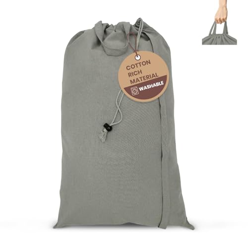LFH Home Cotton Rich Canvas Large Laundry Bag with Handle, Heavy Duty Drawstring Closure Washable Laundry Bags, School Travel, Home, Hotel, College Dorm, Organizer Sack, Toys 20x30-Grey - color: Grey, size: 20”x30”