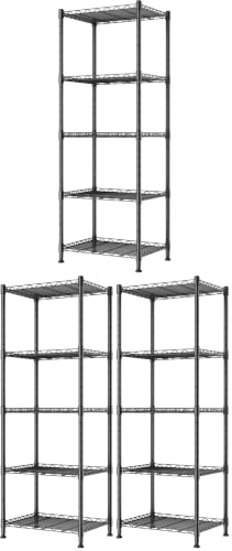 REGILLER 5-Wire Shelving Metal Storage Rack Adjustable Shelves,Standing Storage Shelf Units for Laundry Bathroom Kitchen Pantry Closet(Black,11.8" D x 16.6" W x 53.5" H) (Pack of 3) - color: Black, size: 5tier 11.8"D x 16.6"W x 53.5"H (Pack of 3)