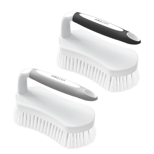 Amazer Scrub Brush for Cleaning Comfort Grip Bathtub Scrubber Stiff Bristles with Handle Heavy Duty Shower Cleaner Brush for Tub Carpet Floor Sink Outdoor - Pack of 2 (Black+Grey) - color: Black+grey, size: 2-Pack
