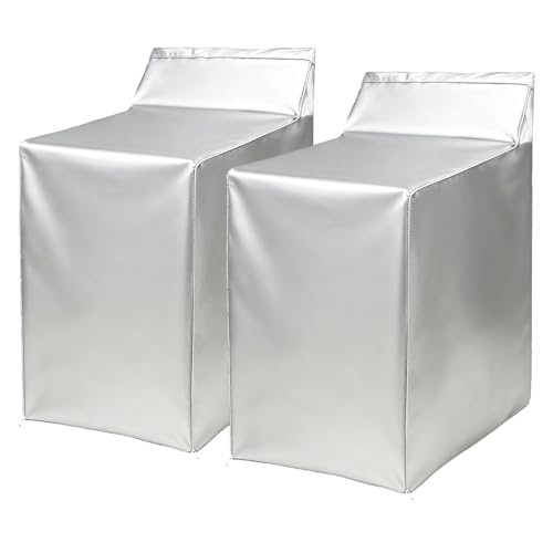 2Pack Washer and Dryer Covers Outdoor Washing Machine Cover for Top and Front Load 420D PU Waterproof Laundry Dryer Cover with Zipper and Storage Bag, W29”x D28”x H43” (Silver) - color: Silver, size: Pack of 2