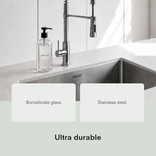 Public Goods Glass Dish Soap Dispenser Pump for Kitchen Sink | Liquid Dish Soap Refill Bottle | Made with Clear Borosilicate Glass and Black Stainless Steel | 16 Oz Dispenser