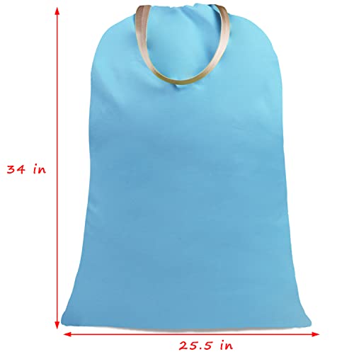 Sanlykate Large Canvas Cotton Laundry Bag with Drawstring & Handles, Heavy Duty Durable Dirty Clothes Organizer, Tear Resistant Hamper Liner Storage Bag, Travel Sack, 25.5 x 34inch - Azure - color: Azure