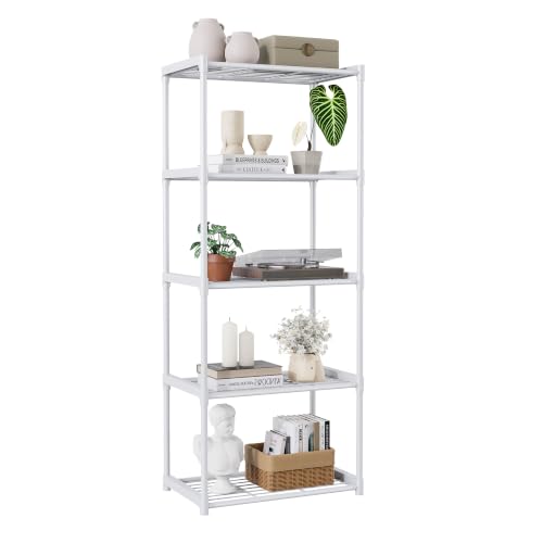 5-Tier Storage Shelves with Plastic Connectors – Metal Shelf Organizer for Pantry, Closet & Bathroom, Space-Saving Sturdy Shelving Unit Rack,White, 17.3" x 12.8" x 56.7" - color: White, size: 17.3" x 12.8" x 56.7"(5T)