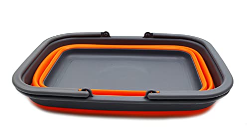 SAMMART SAMMART 9.2L (2.37Gallon) Collapsible Tub with Handle - Portable Outdoor Picnic Basket/Crater - Foldable Shopping Bag - Space Saving Storage Container (1, Grey/Orange) - color: Grey/Orange