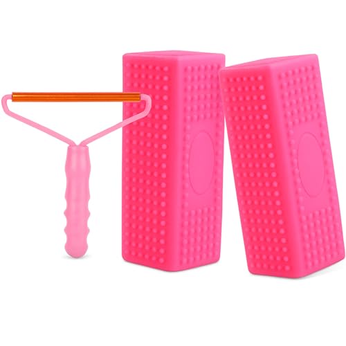 Honeydak 3 Pieces Hair Remover Tool Dog Hair Remover Pro Silicone Cleaner Brush Roller Fuzz Hairball Brush for Carpet Rake, Car Mat, Couch, Pet Bed, Clothes(Pink) - color: Pink