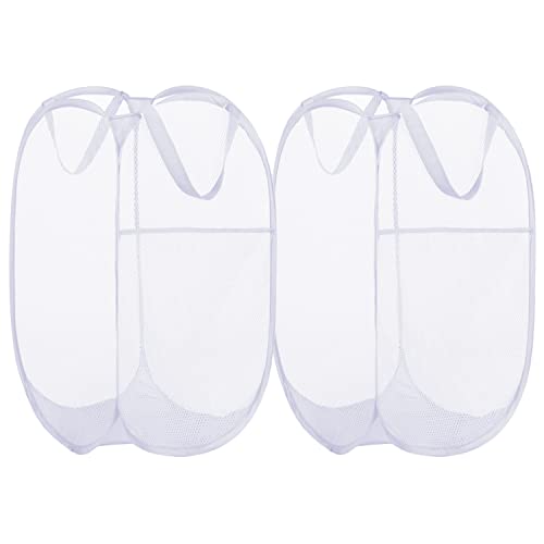 BATTOO Deluxe Strong Mesh Pop up Laundry Hamper Basket with Side Pocket for Laundry Room, Bathroom, Kids Room, College Dorm or Travel 2 Pack White - color: White, size: 2 pack