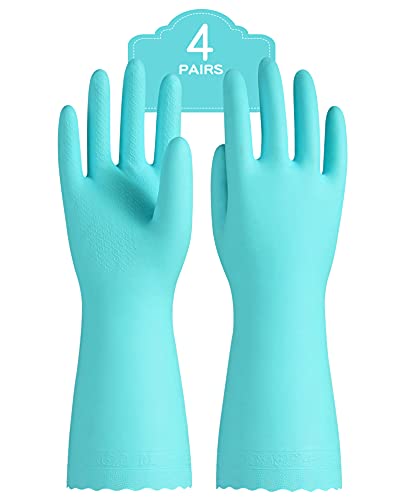 PACIFIC PPE 4 Pairs Dishwashing Gloves, Cotton Flocked Liner, Green, Large - color: Green, size: Large (Pack of 4)