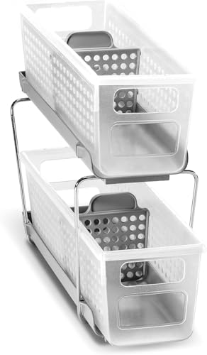 madesmart Mini 2-Tier Organizer, Multi-Purpose Slide-Out Storage with Handles and Dividers for Home and Bath, Frost - color: Grey