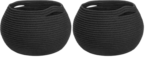 Goodpick Small Rope Storage Basket, Black Round Baskets for Socks, Dog Toys, Towels, Cute Baby Basket for Living Room, Bedroom, Nursery, Towel Baskets for Bathroom, 10 x 8.3 inches (Pack of 2) - color: Black, size: 10"D x 8.3"H (Pack of 2)