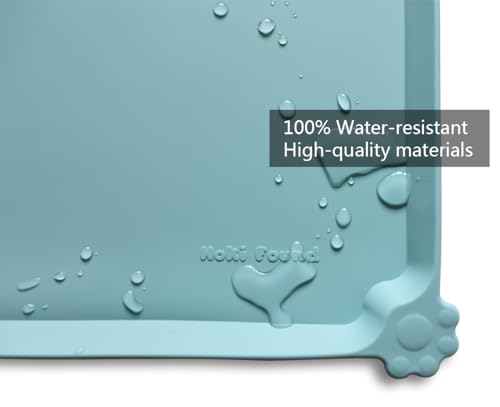 Hoki Found Silicone Non Slip Pet Food Mats - Dog Cat Bowl Placemats - Waterproof for Carpet - Light Turquoise - color: Light Turquoise, size: 19" x 12"
