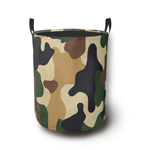 Vintage Camouflage Laundry Basket,Foldable Oxford Cloth Laundry Hamper with Handles Waterproof Dirty Clothes Storage Basket for Bathroom Bedroom Dorm Room 16" x 20.8" - color: Vintage Camouflage