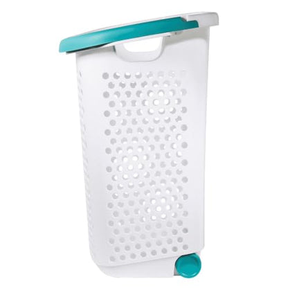 2 Pack, Rolling Plastic Laundry Hamper, White, Adult