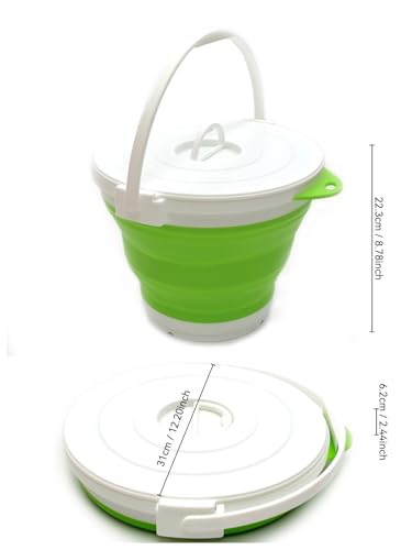 SAMMART 10L (2.64Gallon) Collapsible Fishing Bucket with Locking Lid - Portable Plastic Water Pail - Space Saving Outdoor Waterpot - Trunk Organizer for All Types of Vehicles - color: Green