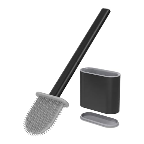 RV Toilet Brush, Black Toilet Brush Silicone Won't Damage Toilets, Wall Mounted Toilet Brush-Anti-Roll, Anti-Drip Design, Suitable for RV Travel Trailers and Campers, rv Must Haves - color: Black-2