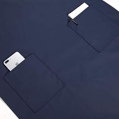 VWELL Waterproof Rubber Vinyl Apron W/ 2 Pockets - Lab Apron for DishWashing,Grooming - color: Blue-with Pockets