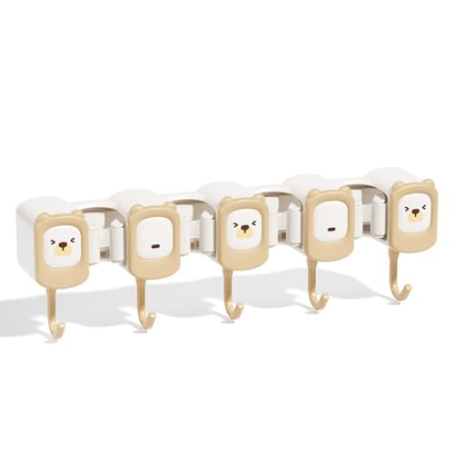 12.8 Inch Broom Holder Wall Mount - Self Adhesive Mop And Broom Organizer Wall Hanging, Cute Cleaning Tool Rack with 4 Grippers 5 Hooks - Brown/Yellow (Brown) - color: Brown