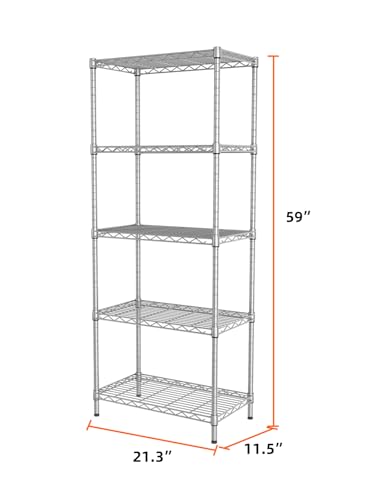 SINGAYE 5 Metal Shelves Wire Shelving Storage Shelf Adjustable Unit Pantry - color: Grey, size: 5 Tier 12"Dx22"Wx59"H