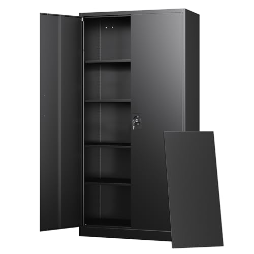 Letaya Metal Garage Storage Cabinets with Lock Door and Adjustable Shelves, Steel Tool Cabinets for Home,Office,Warehouse Organisieren (Black) - color: Black, size: 16"D x 32"W x 71"H