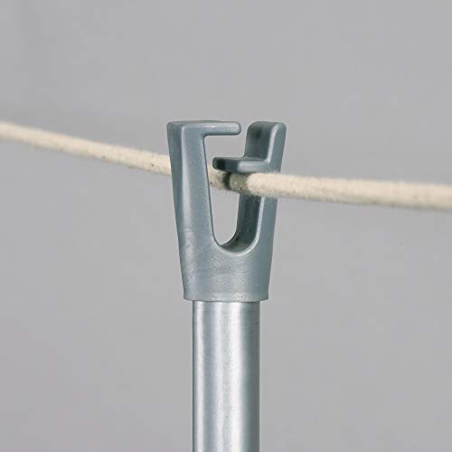 Household Essentials Outdoor Telescoping Clothesline Prop in Steel Pole with Threading Eyelet and Stake Mount, Silver