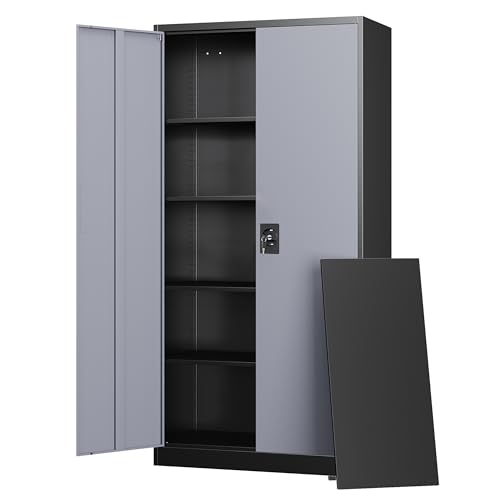 Letaya Metal Garage Storage Cabinets with Lock Door and Adjustable Shelves, Steel Tool Cabinets for Home,Office,Warehouse Organisieren (Black Gray) - color: Black Grey, size: 16"D x 32"W x 71"H