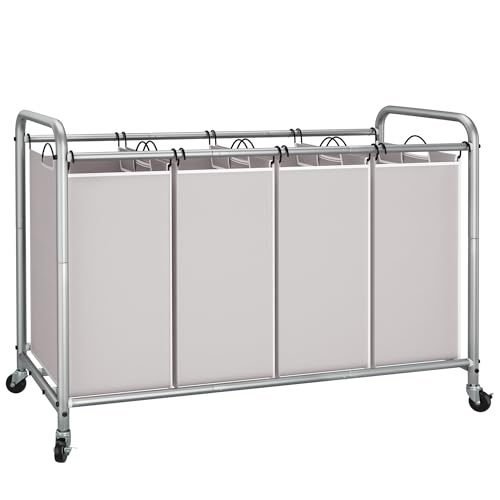 STORAGE MANIAC Laundry Sorter 4 Section, 47.5 Gal (180 L) Laundry Hamper with Wheels, Clothes Divider Basket Sorter, Separator Hamper Cart with Removable Bags, Gray - color: Gray, size: 4 Section