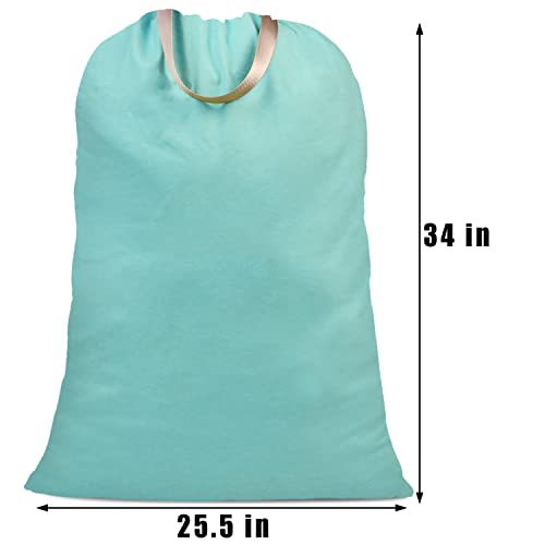 Cotton Canvas Laundry Bag with Handles & Drawstring Straps, Heavy Duty Extra Large Laundry Bags for Laundromat and Household, 25.5x34 Inch, Teal Blue - color: Teal Blue