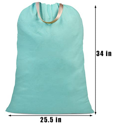 Cotton Canvas Laundry Bag with Handles & Drawstring Straps, Heavy Duty Extra Large Laundry Bags for Laundromat and Household, 25.5x34 Inch, Teal Blue - color: Teal Blue