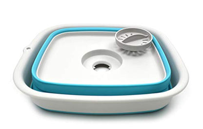 SAMMART 9.1L (2.4Gallon) Collapsible Dishpan with Draining Plug - Foldable Washing Basin - Portable Dish Washing Tub - Space Saving Kitchen Storage Tray (1, Grey/Brigt Blue) - color: Grey/Brigt Blue