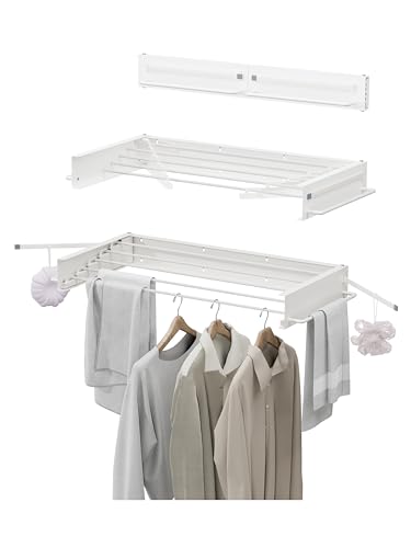 JOOM Wall Mounted Clothes Drying Rack,31.5 Inch Foldable Rack,White,Poles - size: 31.5in-P