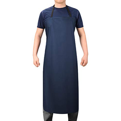 Waterproof Rubber Apron Adjustable Dishwasher Blue Work Apron for Men Women - color: Blue-no Pocket